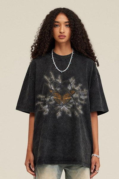 Oversized Thorn Butterfly Black Graphic Tee - The Beluga Tee