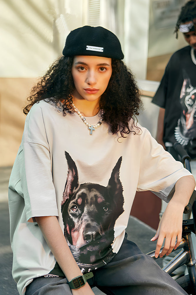 Oversized Doberman Pinscher Black Graphic Tee - The Beluga Tee