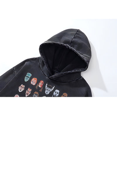 Relaxed Spoof Mask Black Graphic hoodie - The Beluga Tee