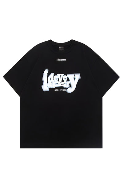 Oversized Fuzzy Letters Black Graphic Tee - The Beluga Tee