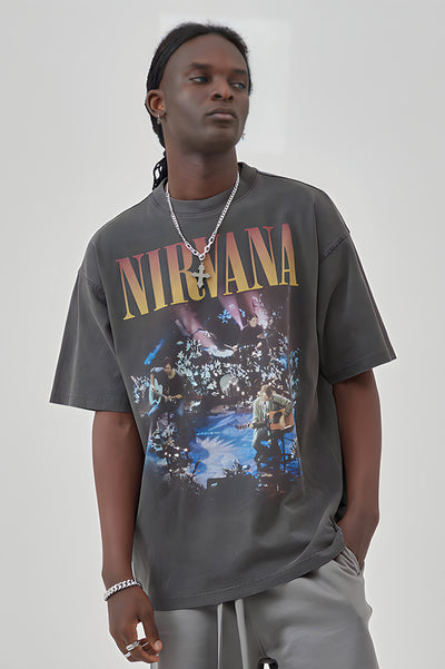 Oversized Nirvana Digital Black Graphic Tee - The Beluga Tee