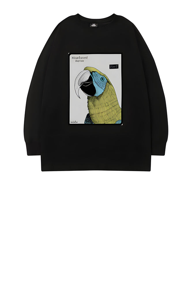 Oversized Parrot Black Graphic Sweatshirts - The Beluga Tee