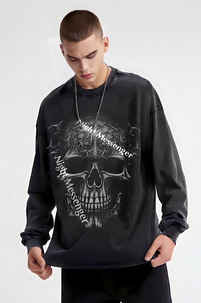 Print Black skull Sweatshirt Graphic Pullover
