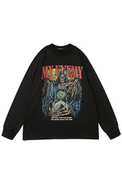 Oversize Skull Devil Black Graphic Sweatshirt - The Beluga Tee