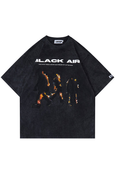 Oversized Abstract Flame Black Graphic Tee - The Beluga Tee