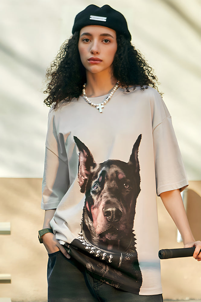 Oversized Doberman Pinscher Black Graphic Tee - The Beluga Tee