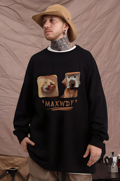 Oversized Bread Dog Black Graphic Sweatshirts - The Beluga Tee