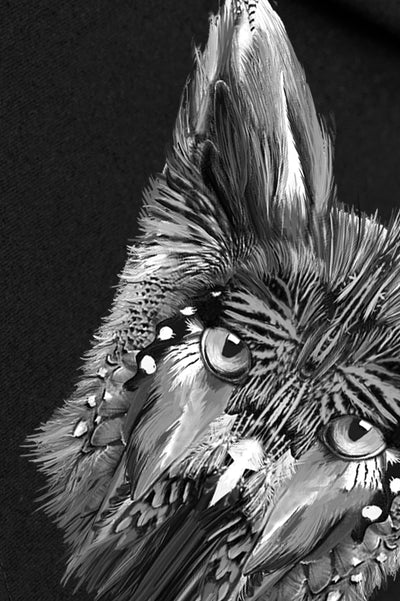 Print Black round neck Graphic wolf head Pullover