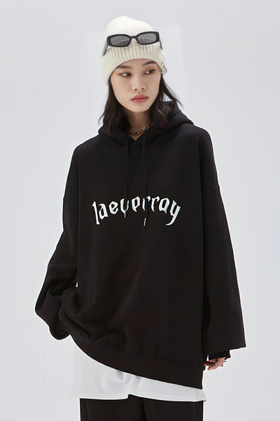 Plus Fleece Creative Letter Black Graphic hoodie - The Beluga Tee
