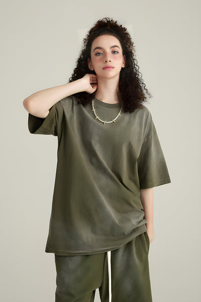 Oversized Cotton Washed Gradient Solid Color Basic Tee - The Beluga Tee