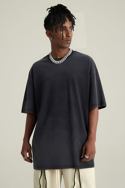 Oversized Cotton Washed Gradient Solid Color Basic Tee - The Beluga Tee