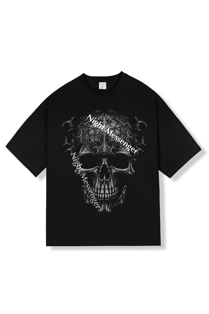Black Loose Crew Neck Short Sleeve T-Shirt Printed Skull